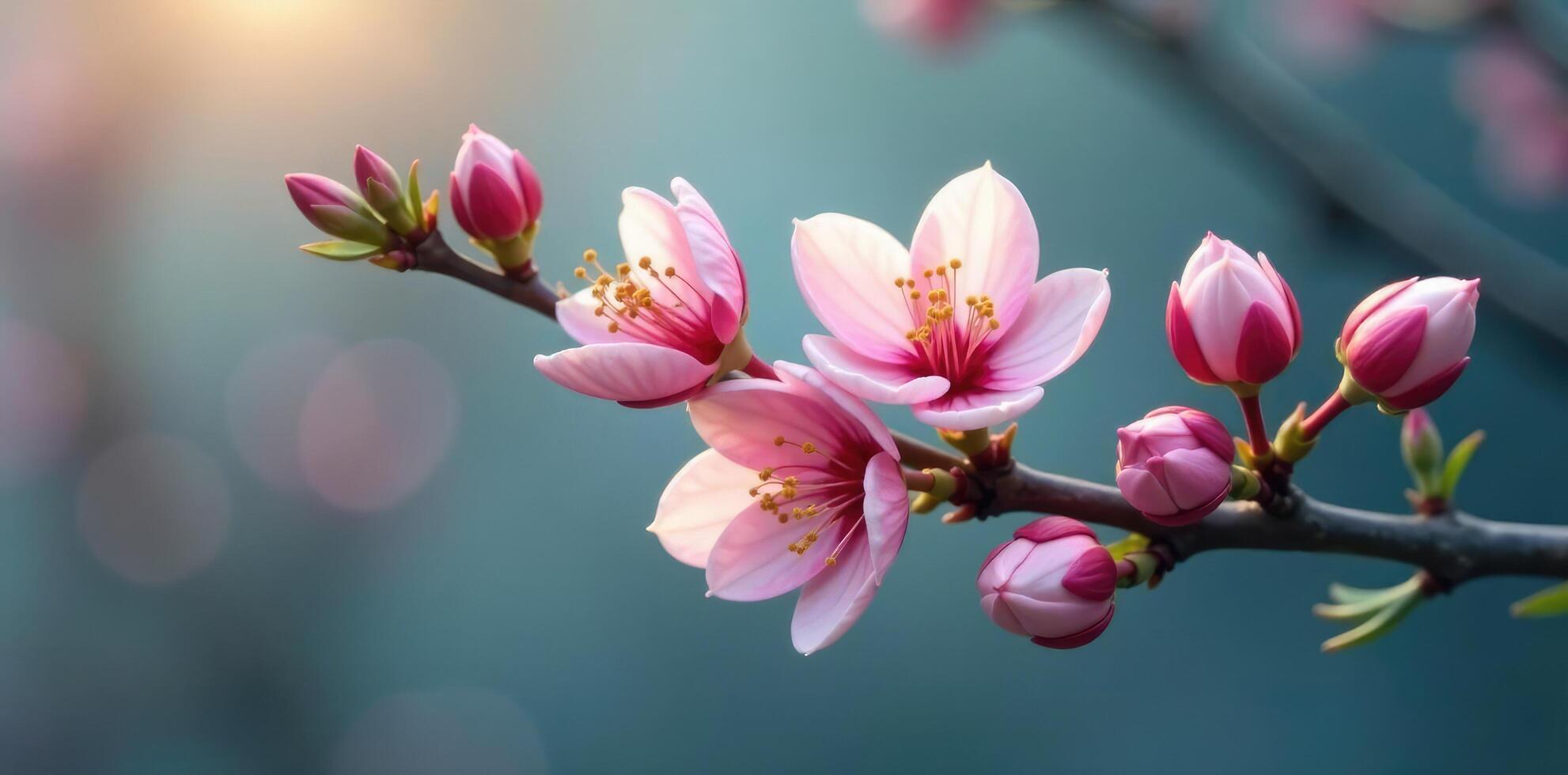Single isolated branch with delicate flowers or buds, bud, branch, intricate photo