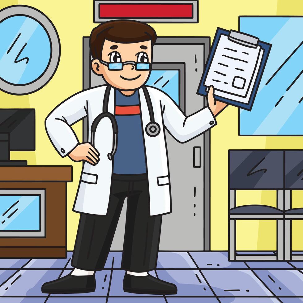 Doctor with Clipboard and Stethoscope Colored vector