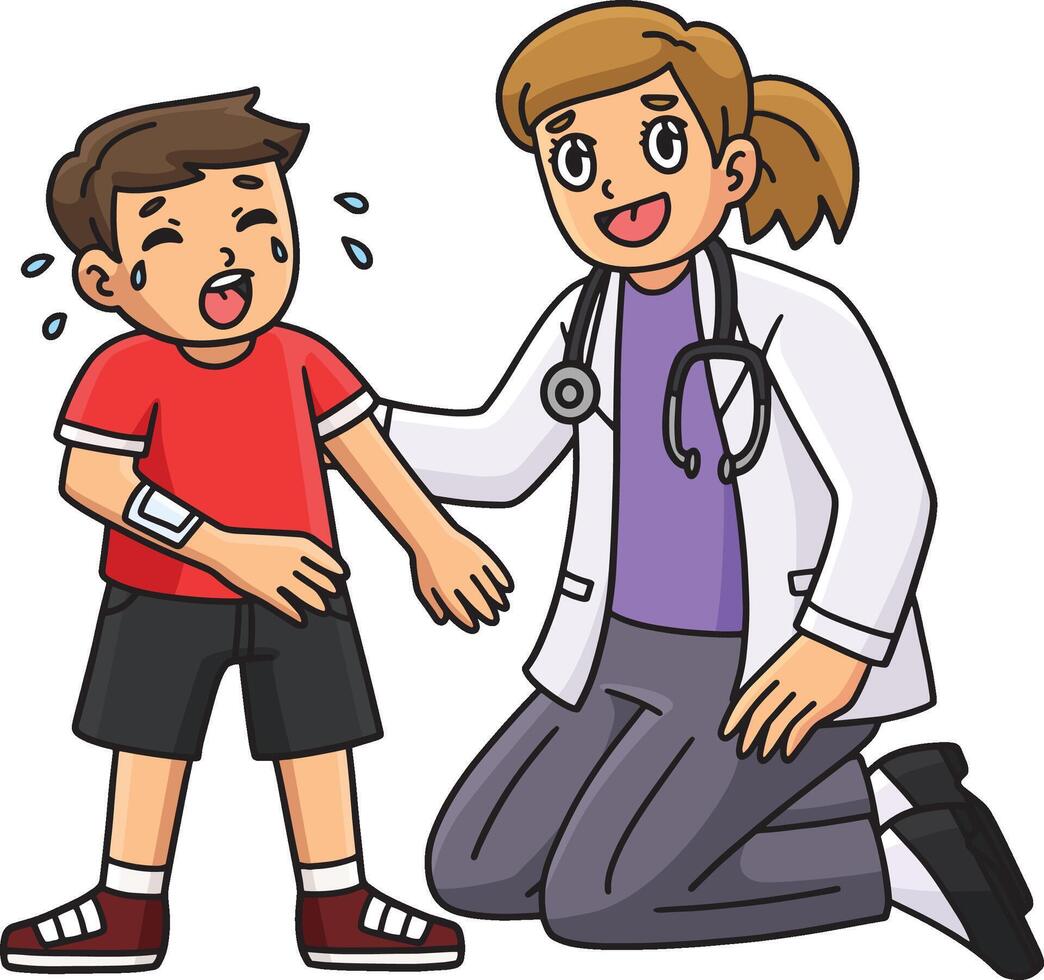 Female Doctor Comforting a Child Cartoon Clipart vector