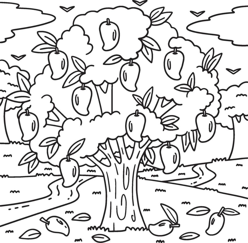 Mango Tree Fruit Plant Coloring Page for Kids vector