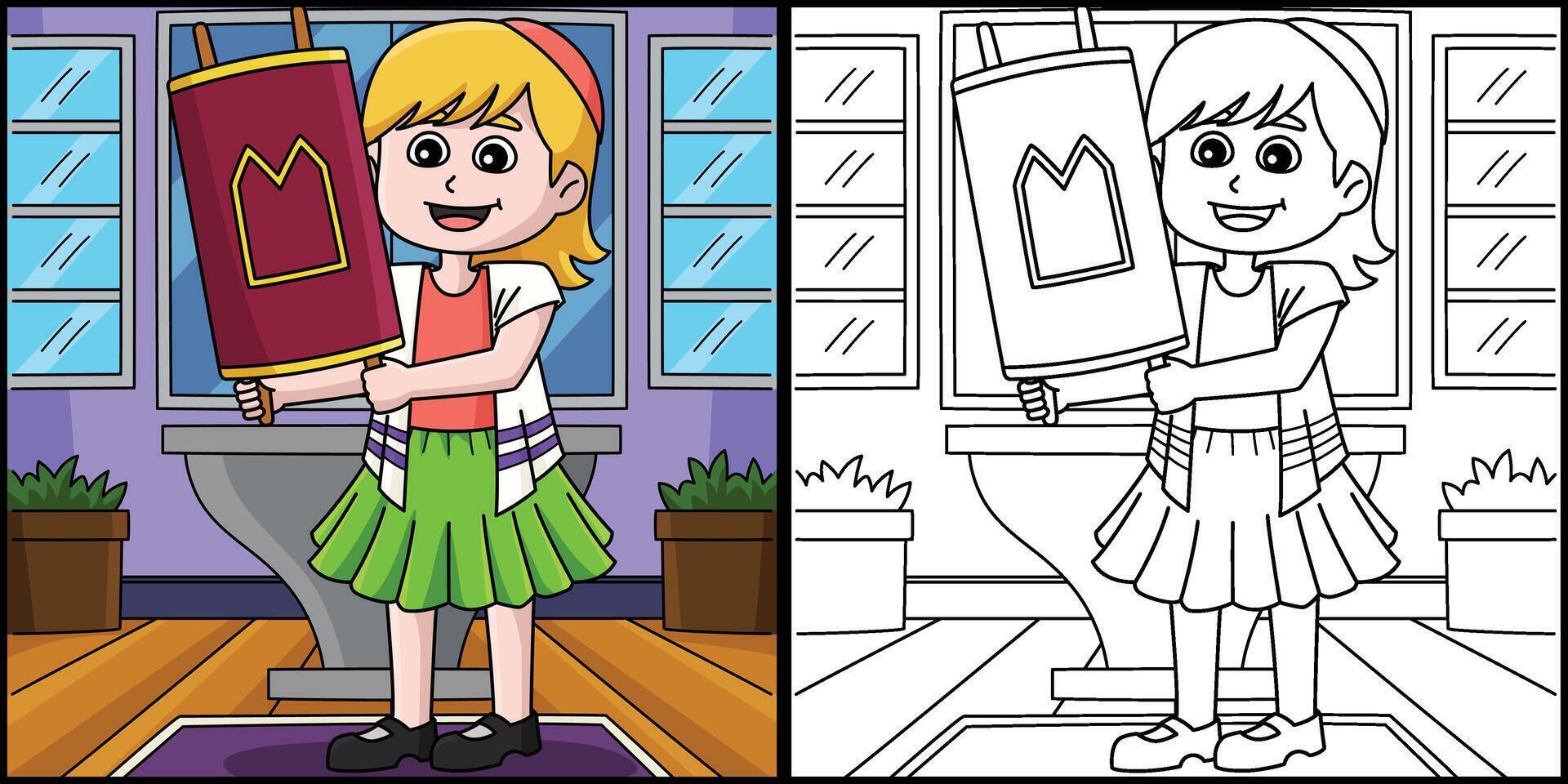 Bat Mitzvah Girl Holding the Torah Illustration vector