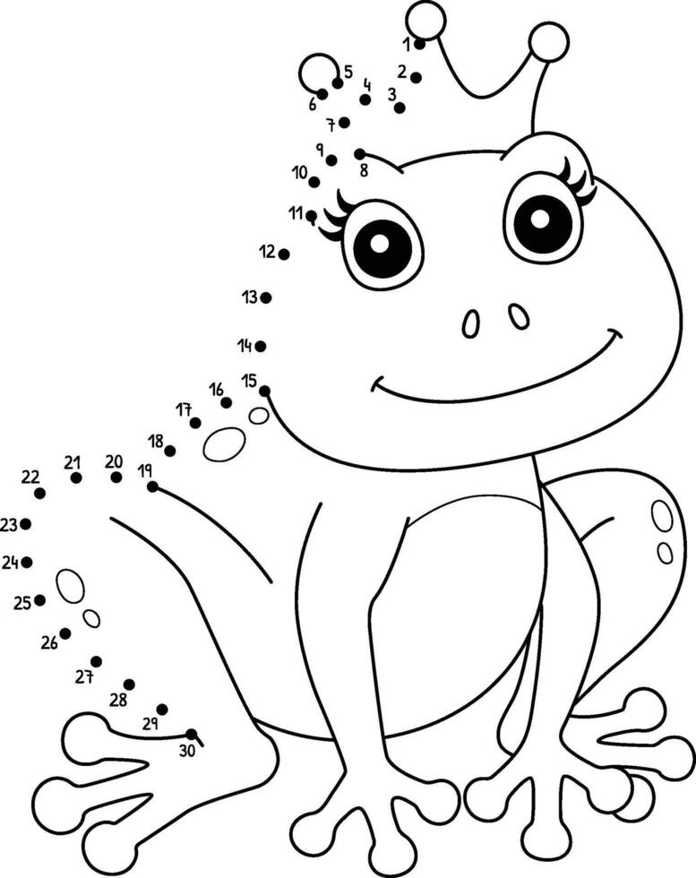 Dot to Dot Frog with Crown Isolated Coloring Page vector