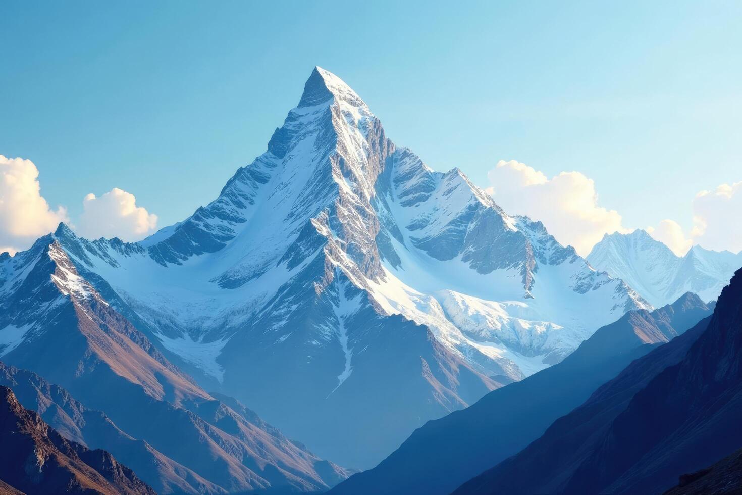 Snow capped peak rising high in the Himalayas, high, sky photo