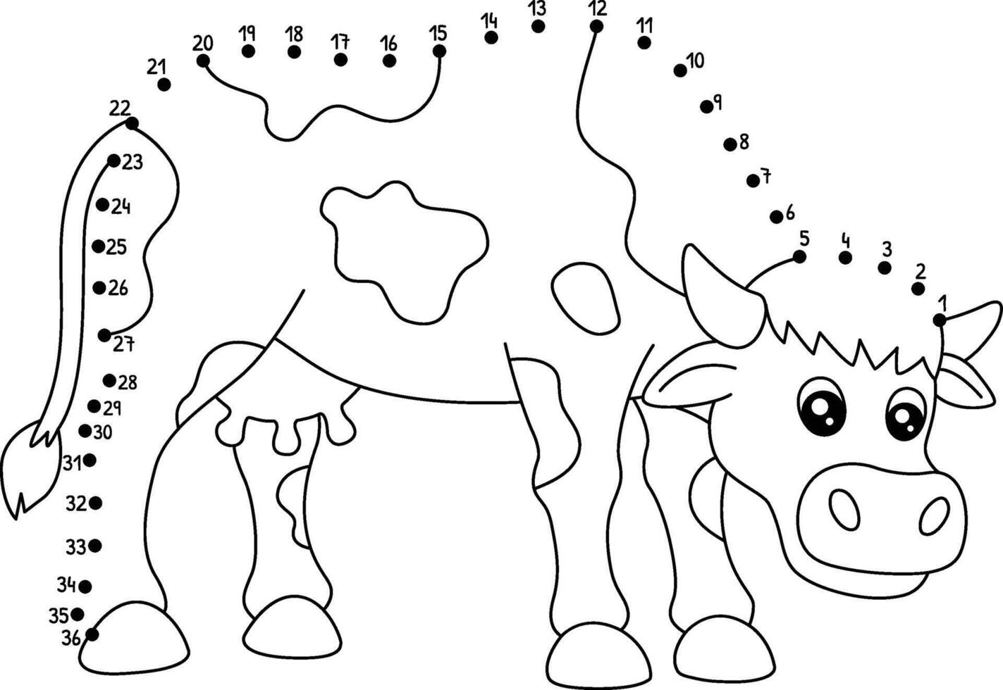 Dot to Dot Cow Farm Animal Isolated Coloring Page vector