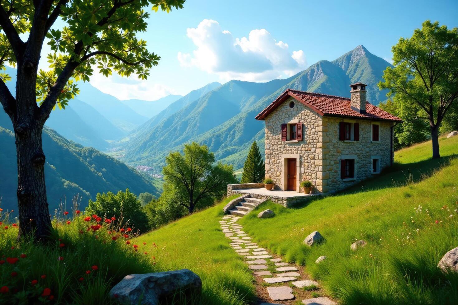 Stone farmhouse blending into the natural surroundings of Sicily's Nebrodi mountains, nebrodi, scenery photo