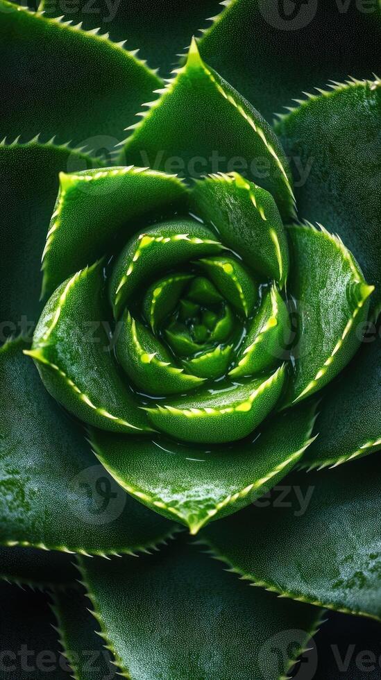 Close up of succulent plant showing intricate pattern and vibrant green color photo