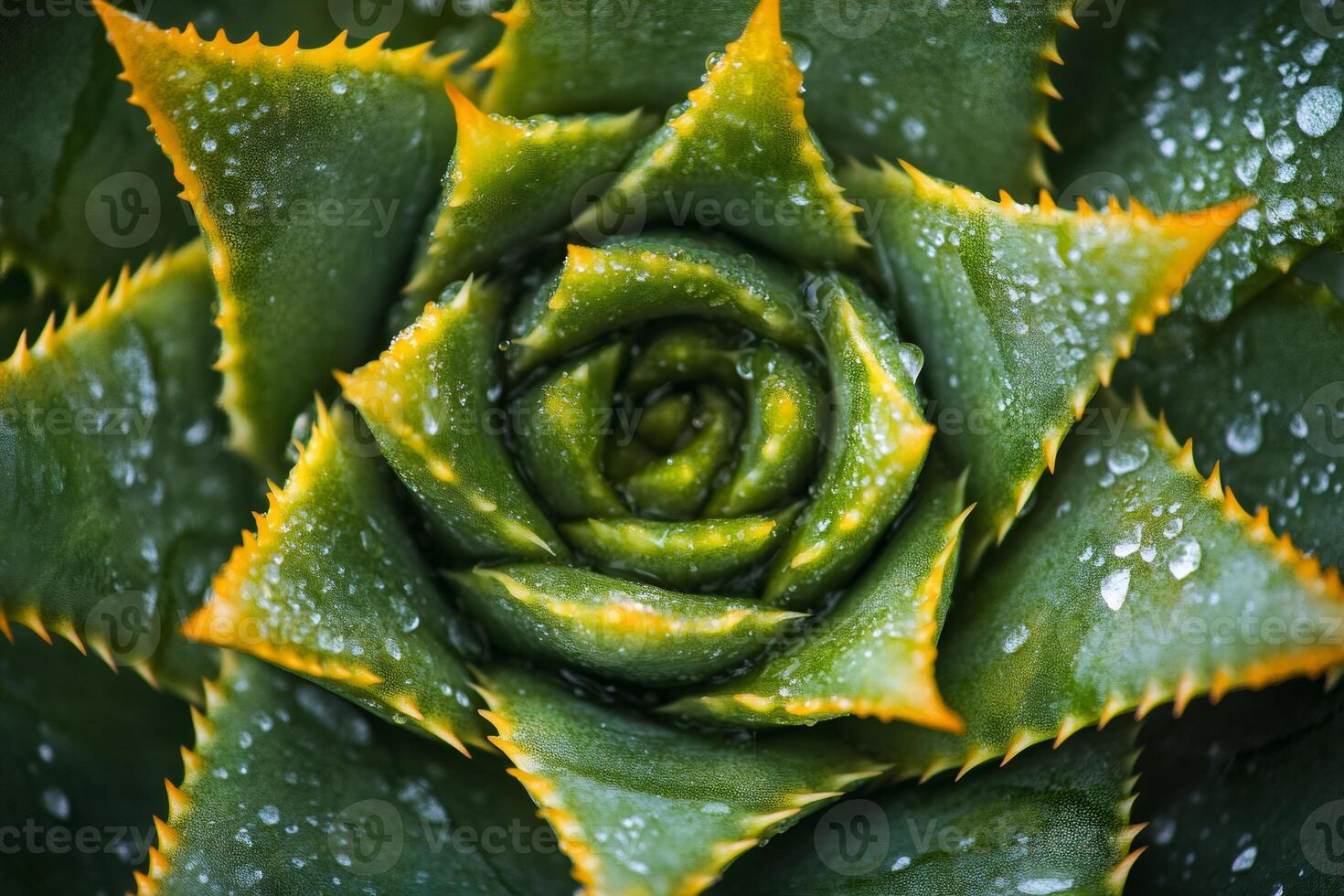 Close up of succulent plant showing intricate details and water droplets photo