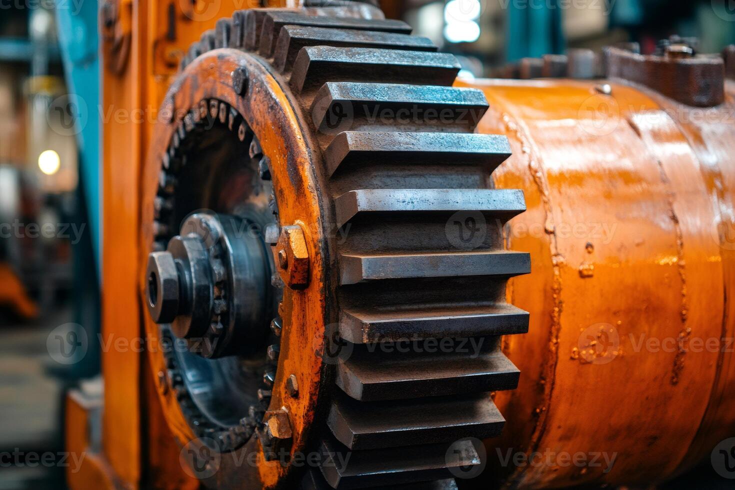 Large gear rotating industrial machine in operation photo