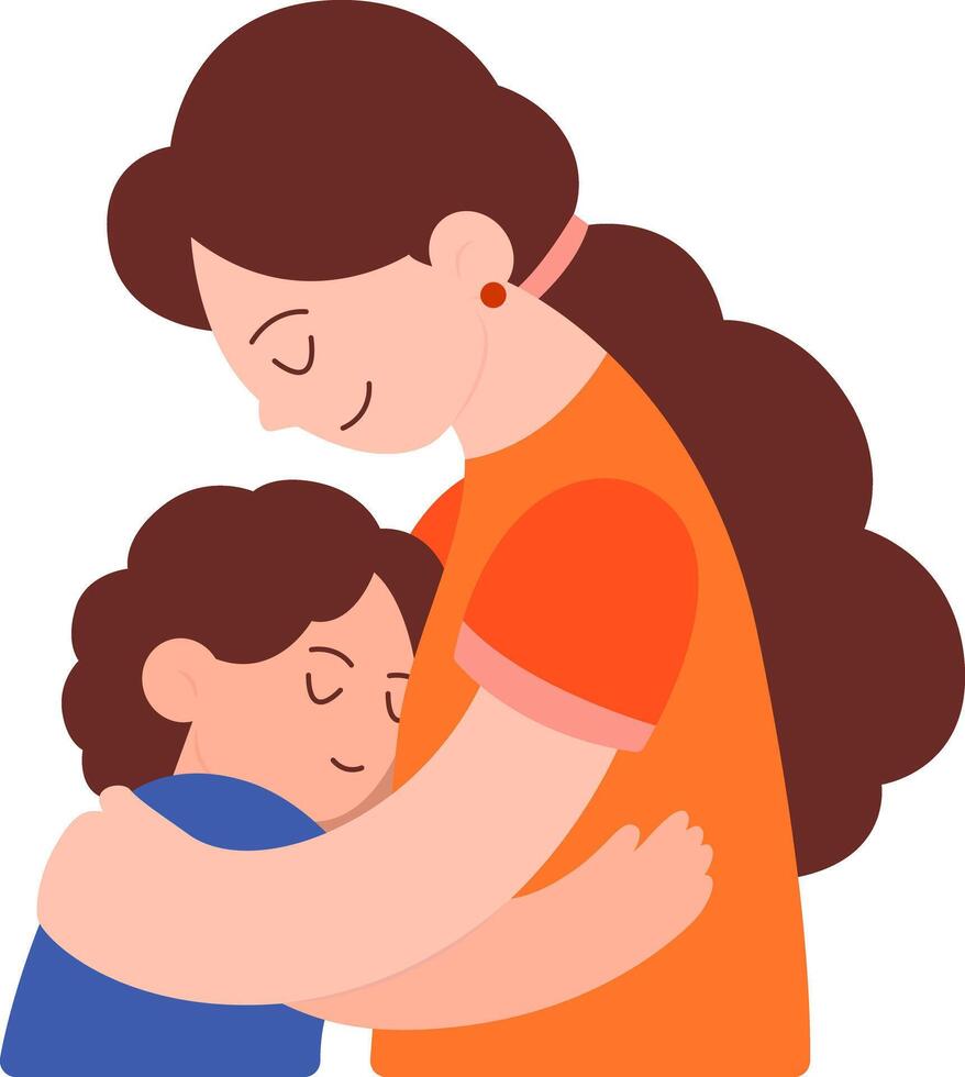 Mother Hugging Child Cartoon Clipart vector