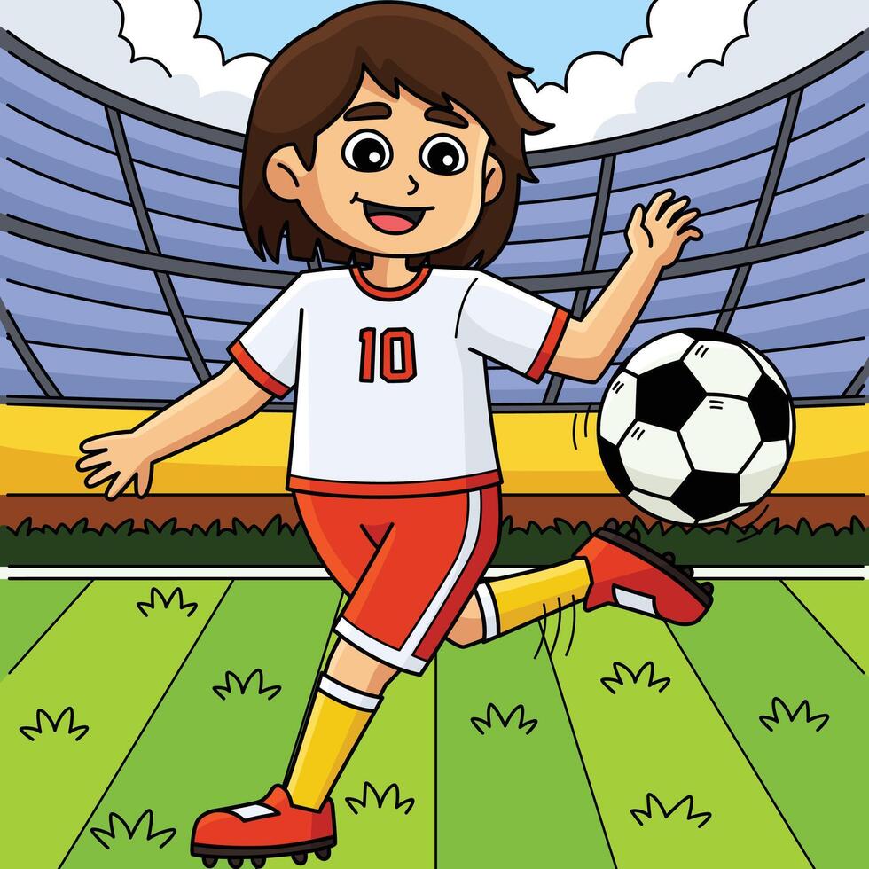 Female Soccer Player with Ball Tricks Colored vector