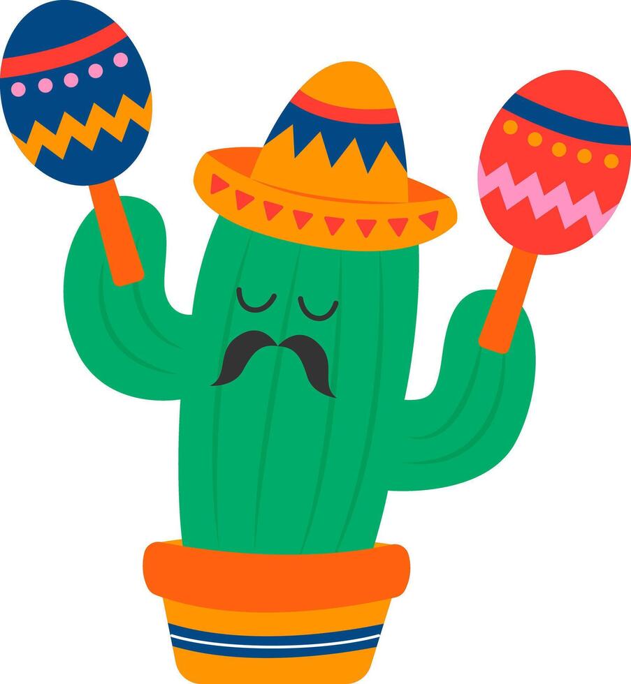 Cactus Playing Maracas Cartoon Clipart vector