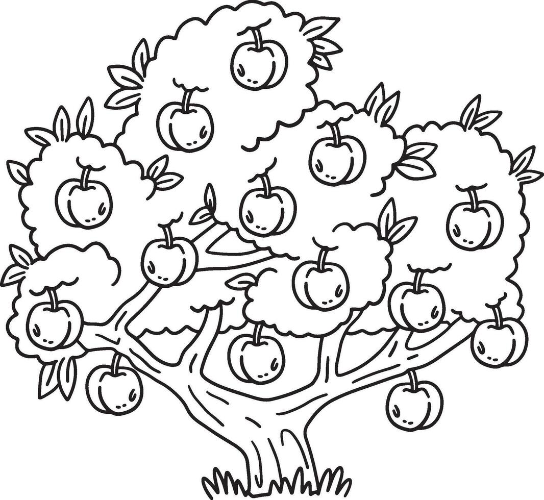 Peach Tree Fruit Plant Isolated Coloring Page vector