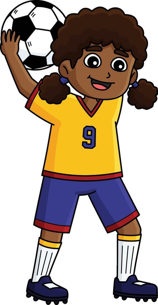 Female Soccer Player Throw In Cartoon Clipart vector