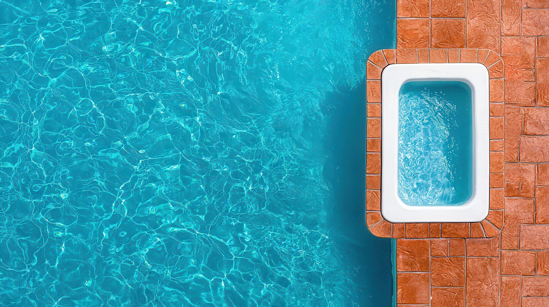 Relaxing Poolside View Aqua Blue Swimming Pool with Built in Spa photo