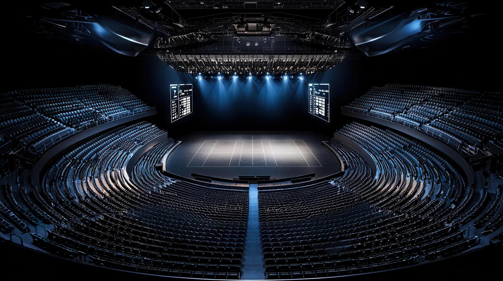 Modern Arena Interior Empty Seats and Stage Ready for Event photo