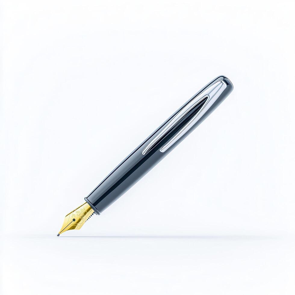 Elegant Black Fountain Pen Ready to Write on White Background Professional Stationery Object photo