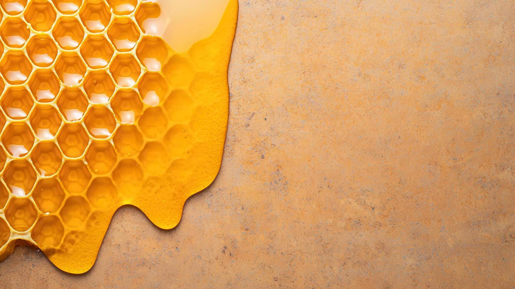 Golden Honeycomb Texture Background Delicious Sweet Honey Dripping Honeycomb photo