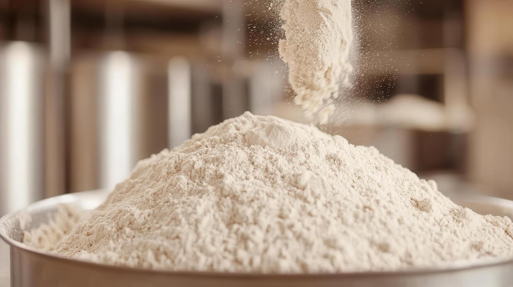 Adding Flour to a Large Bowl Baking Ingredient Preparation Process Close Up photo