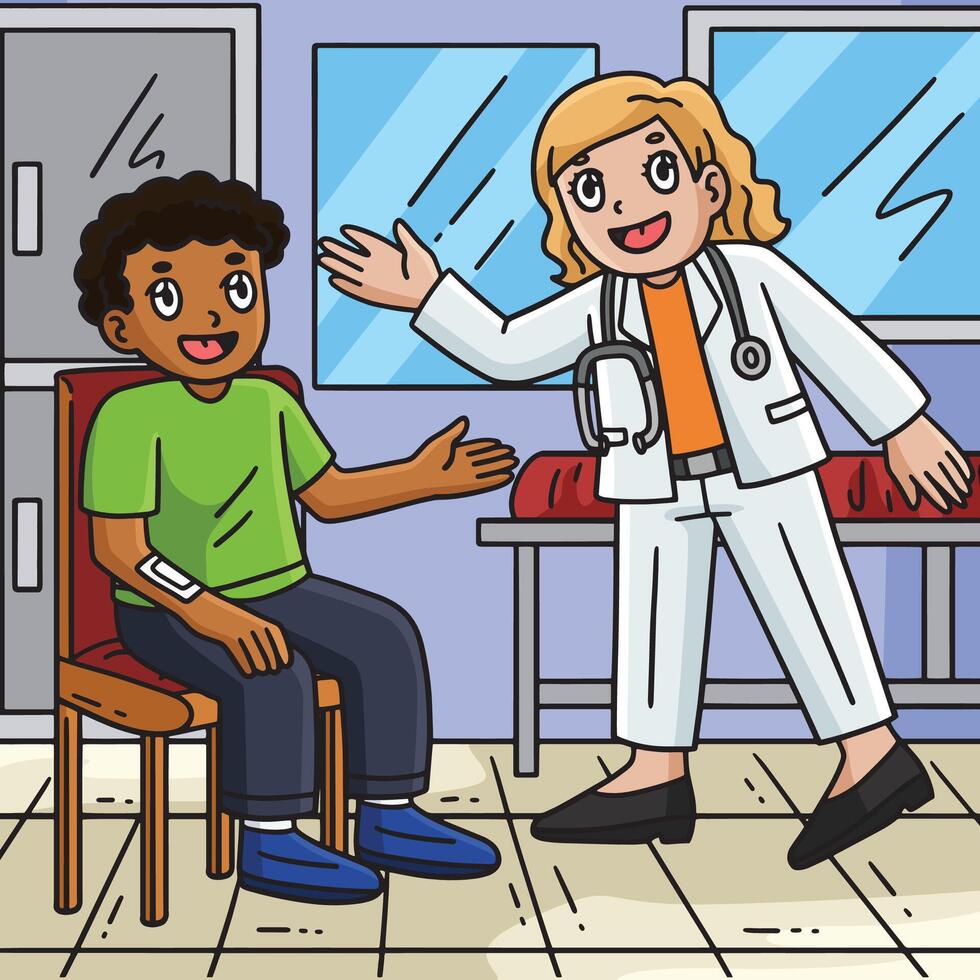 Female Doctor Talking to a Patient Colored Cartoon vector