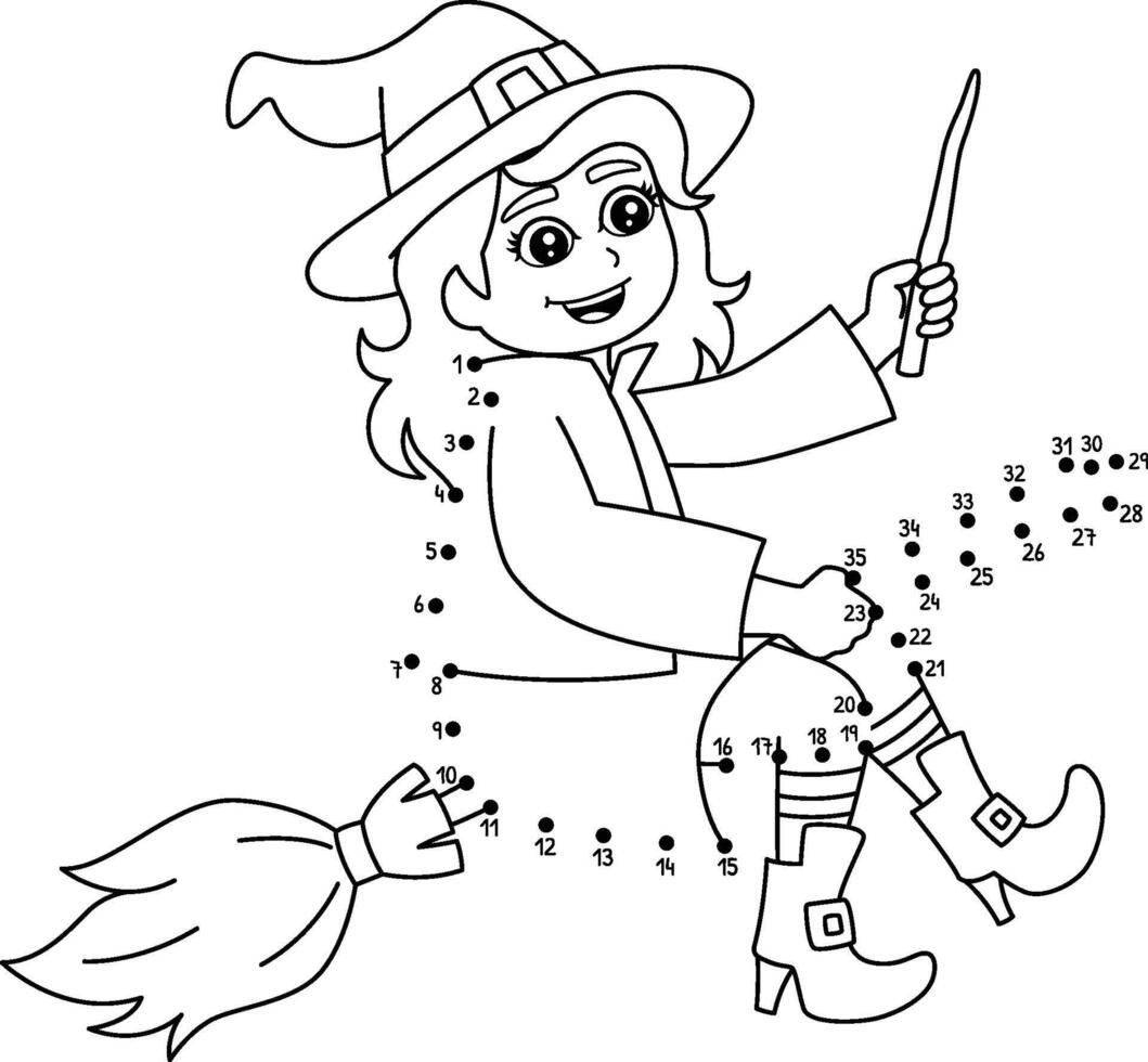 Dot to Dot Witch Girl Isolated Coloring Page vector