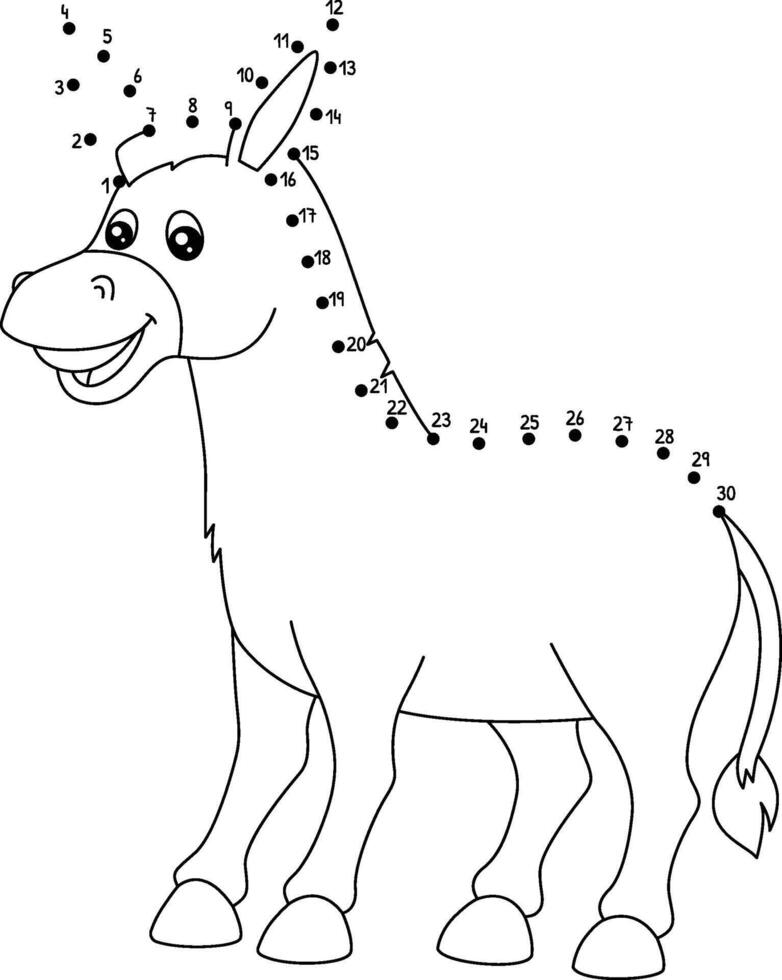 Dot to Dot Donkey Farm Animal Isolated Coloring vector