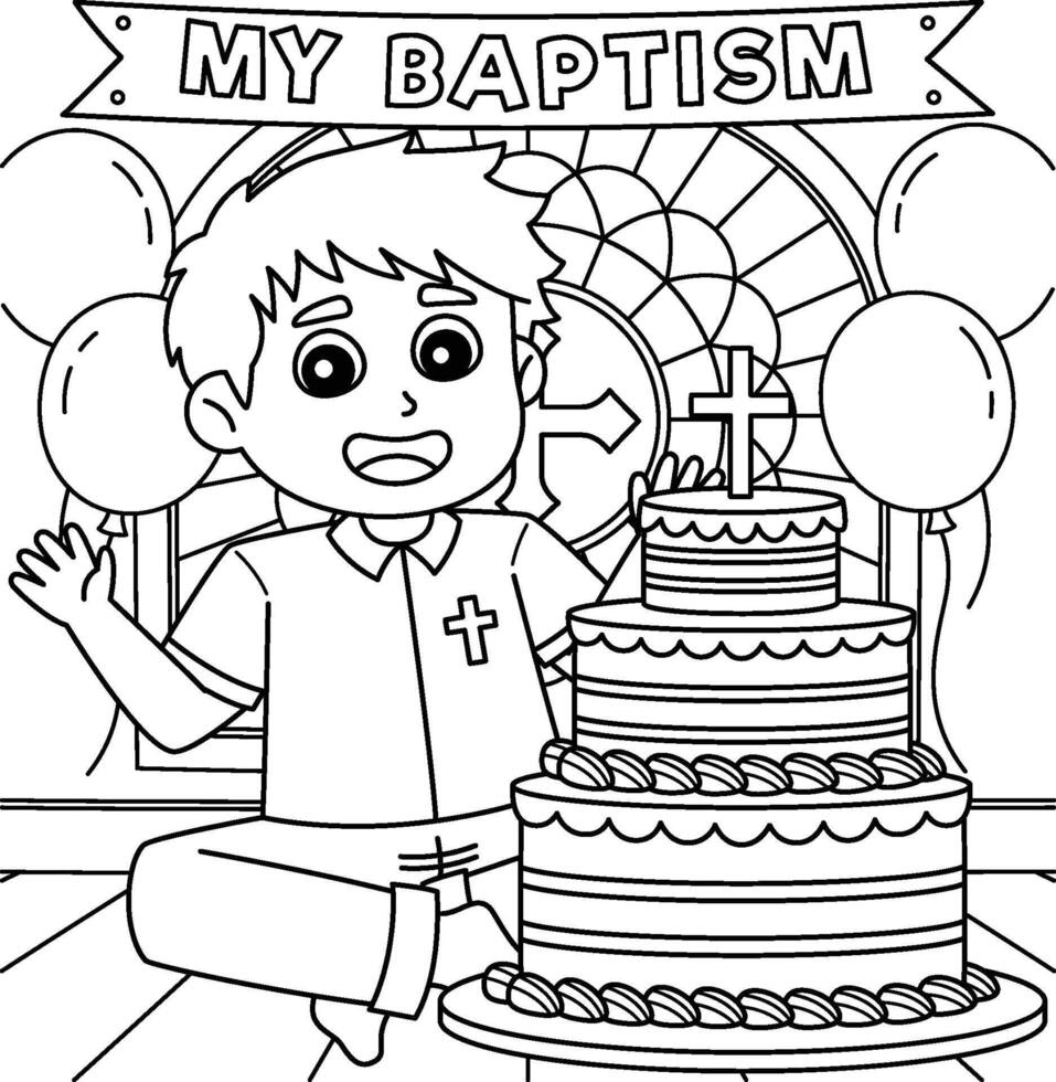 Baptism Baby Boy Celebrating Coloring Page vector