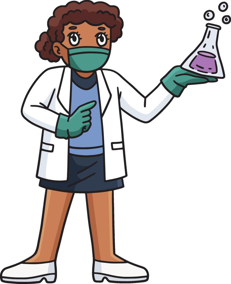 Female Doctor with a Flask Cartoon Colored Clipart vector