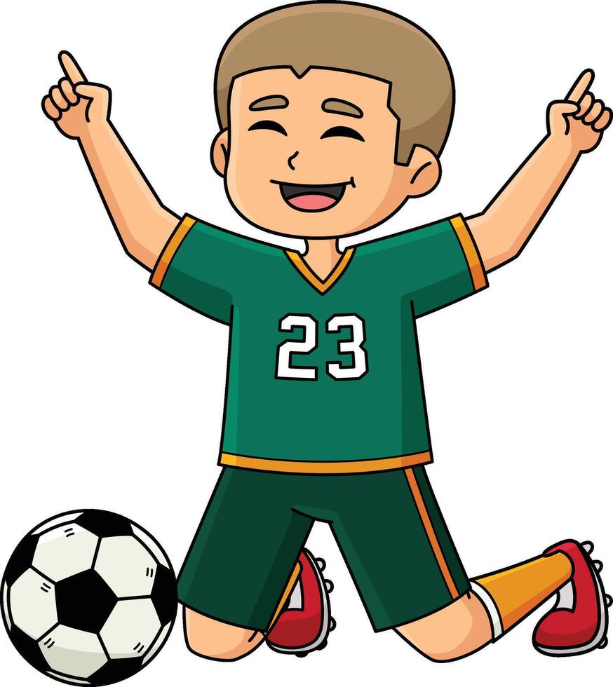 Soccer Player Boy Goal Celebration Cartoon Clipart vector