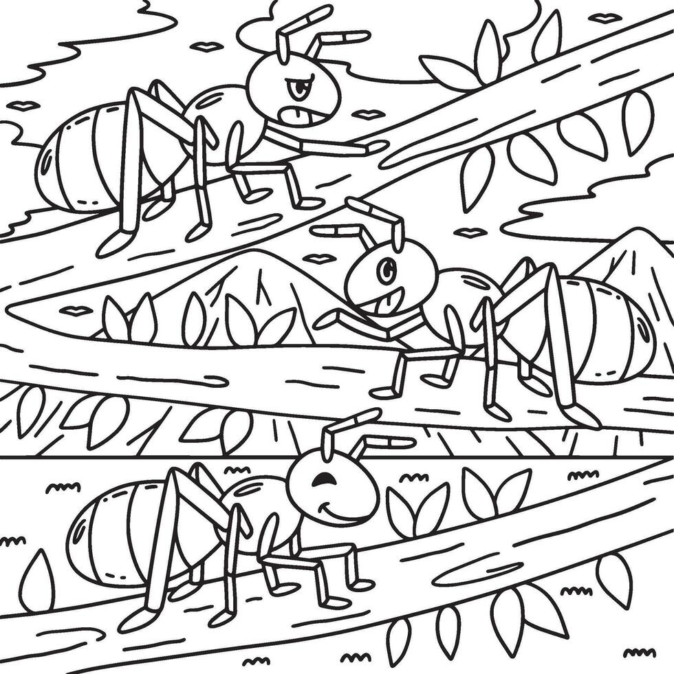 Ants Animal on a Branch of a Tree Coloring Page vector