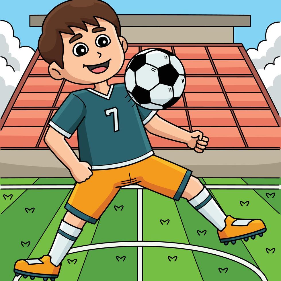 Male Soccer Player Stopping Ball Colored Cartoon vector