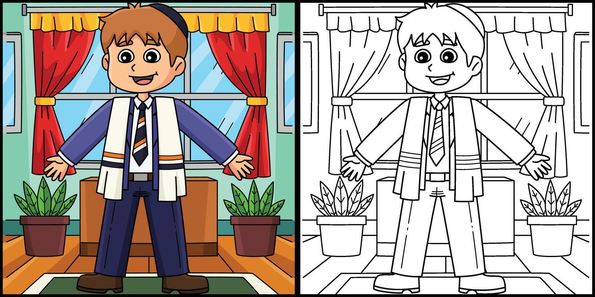 Bar Mitzvah Boy Dressing Up for Bar Illustration vector