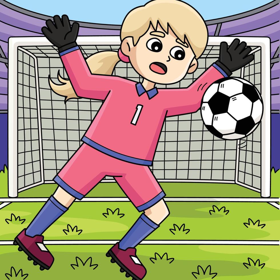Female Soccer Player Goalkeeper Colored Cartoon vector