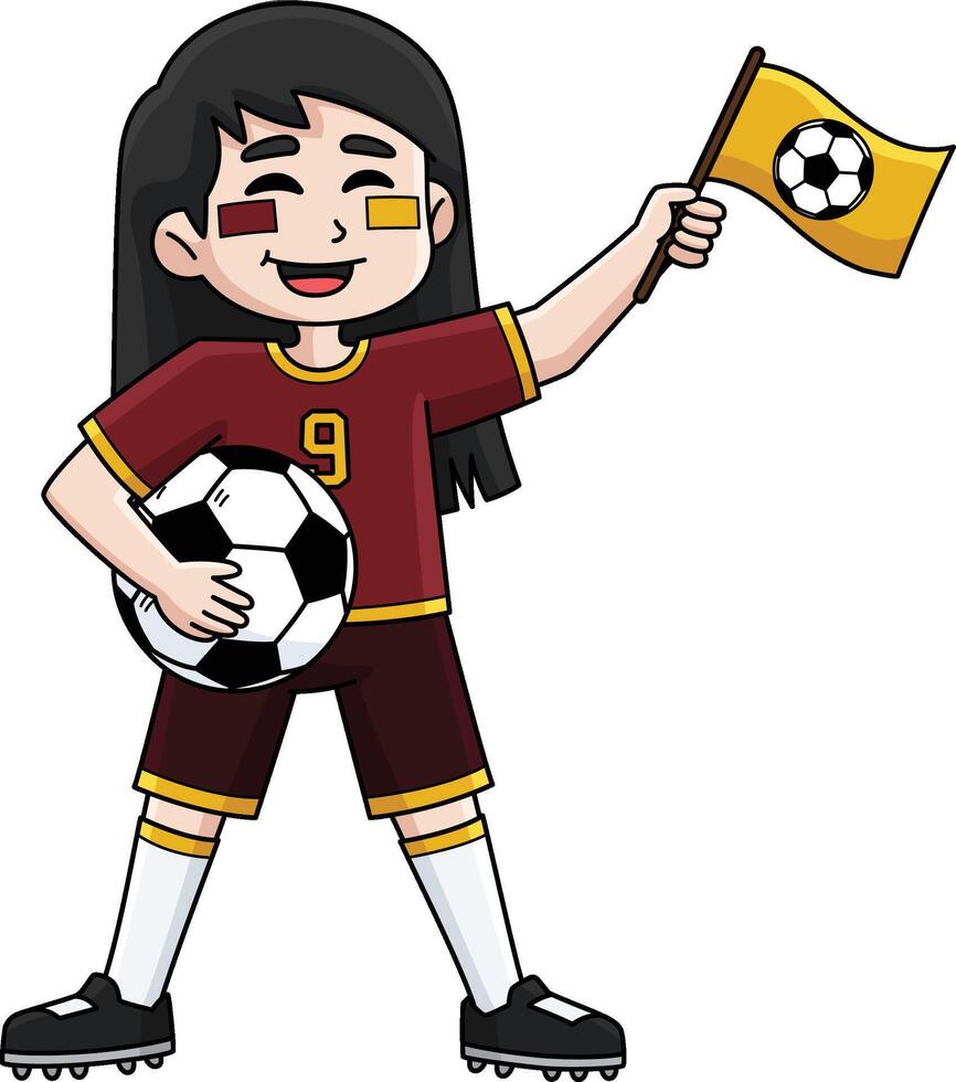 Female Soccer Fan Cartoon Colored Clipart vector