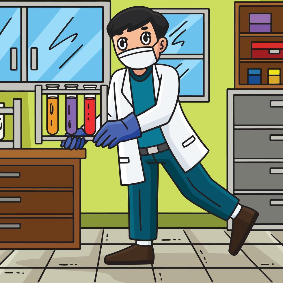 Doctor with Vials of Fluids Colored Cartoon vector