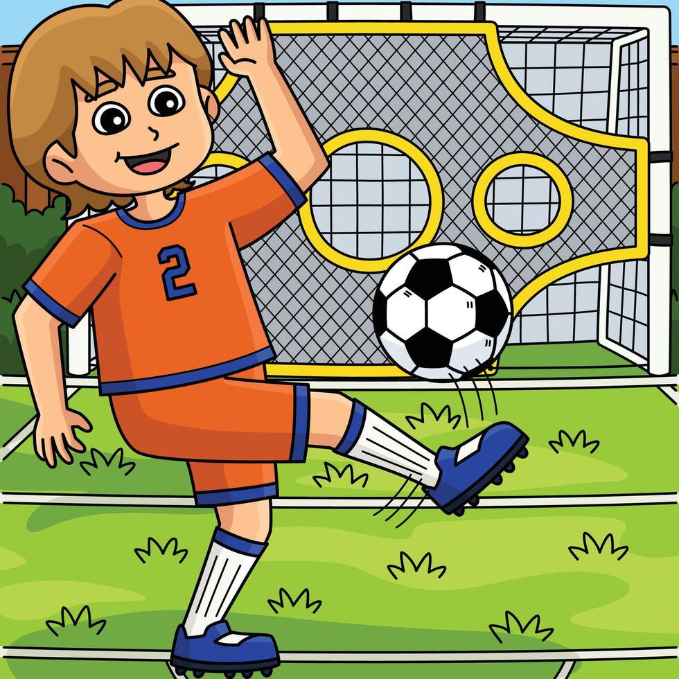 Female Soccer Player Striker Training Colored vector