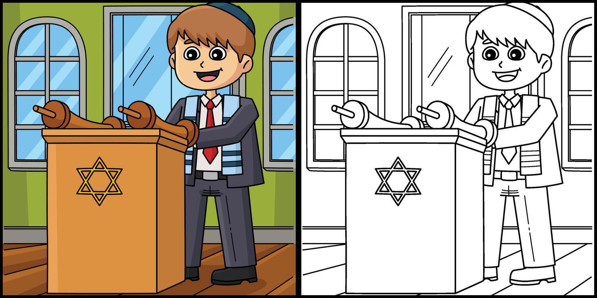 Bat Mitzvah Boy Reading the Torah Illustration vector