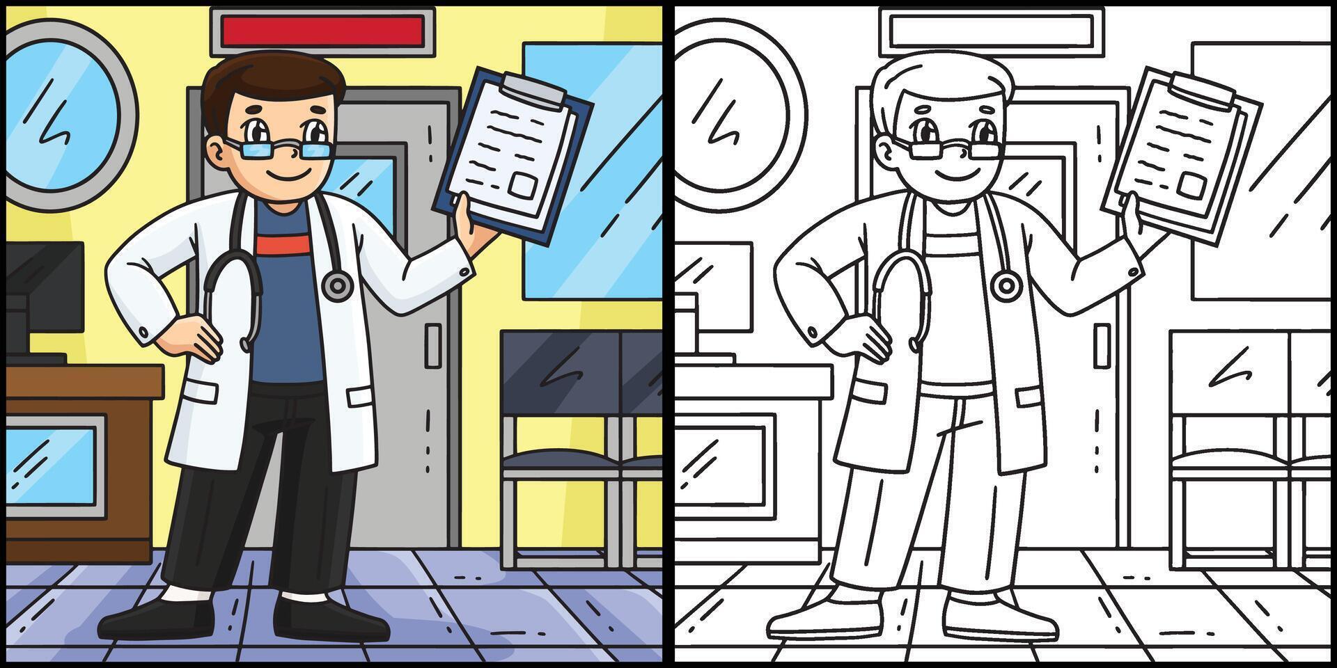 Doctor with Clipboard and Stethoscope Illustration vector