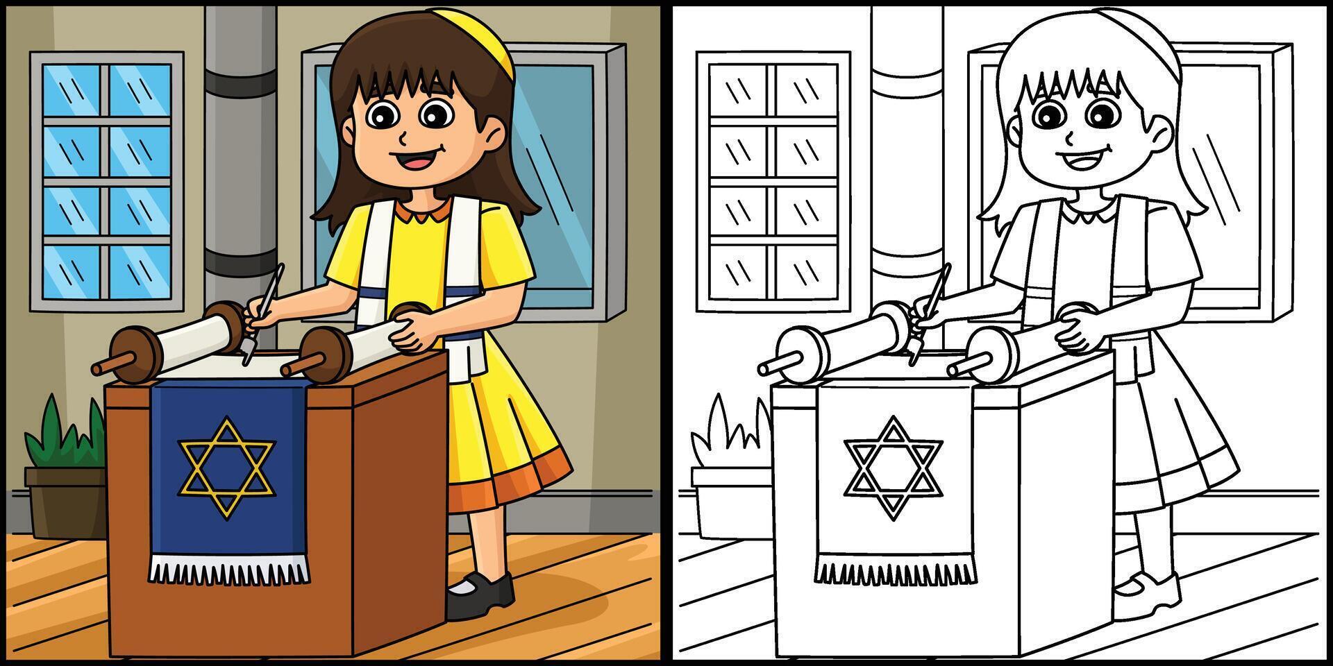 Bat Mitzvah Girl Reading the Torah Illustration vector
