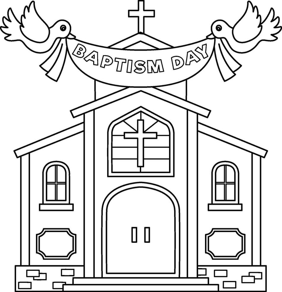 Baptism Day Church Isolated Coloring Page for Kids vector