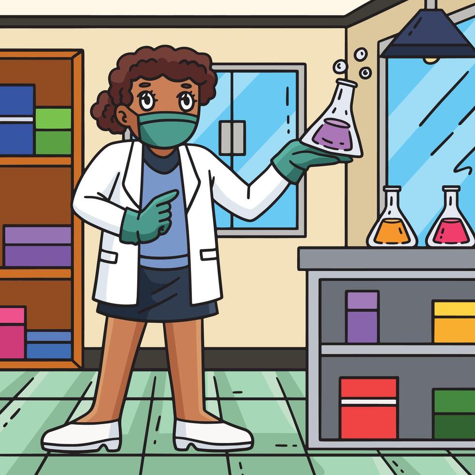 Female Doctor with Flask Colored Cartoon vector