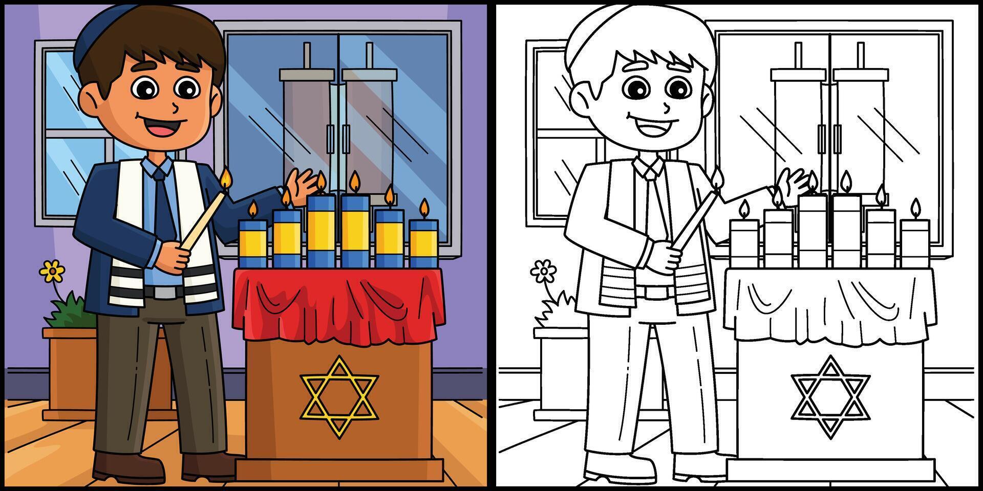Bar Mitzvah Boy Lighting Candies Illustration vector