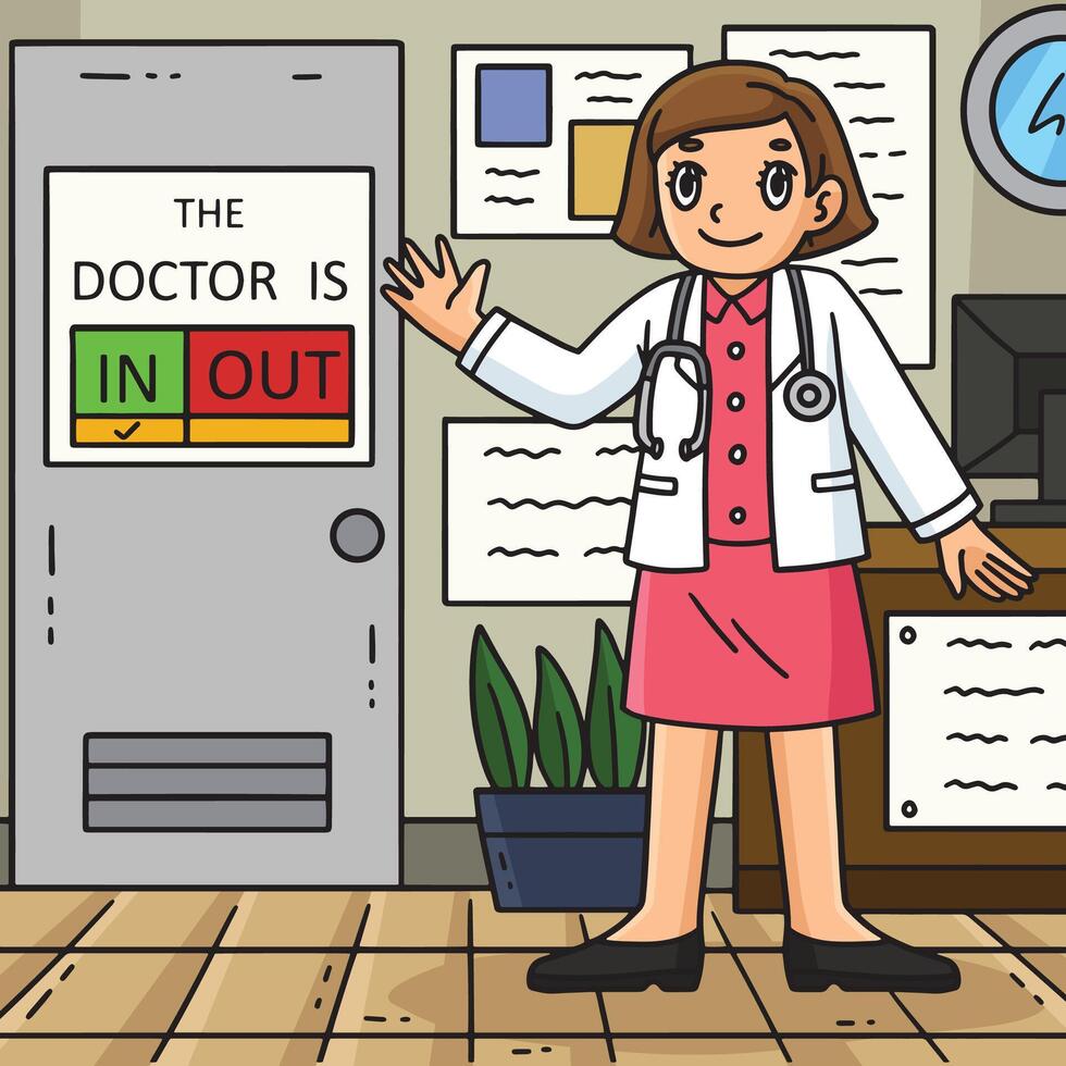 Doctor Is In Colored Cartoon Illustration vector