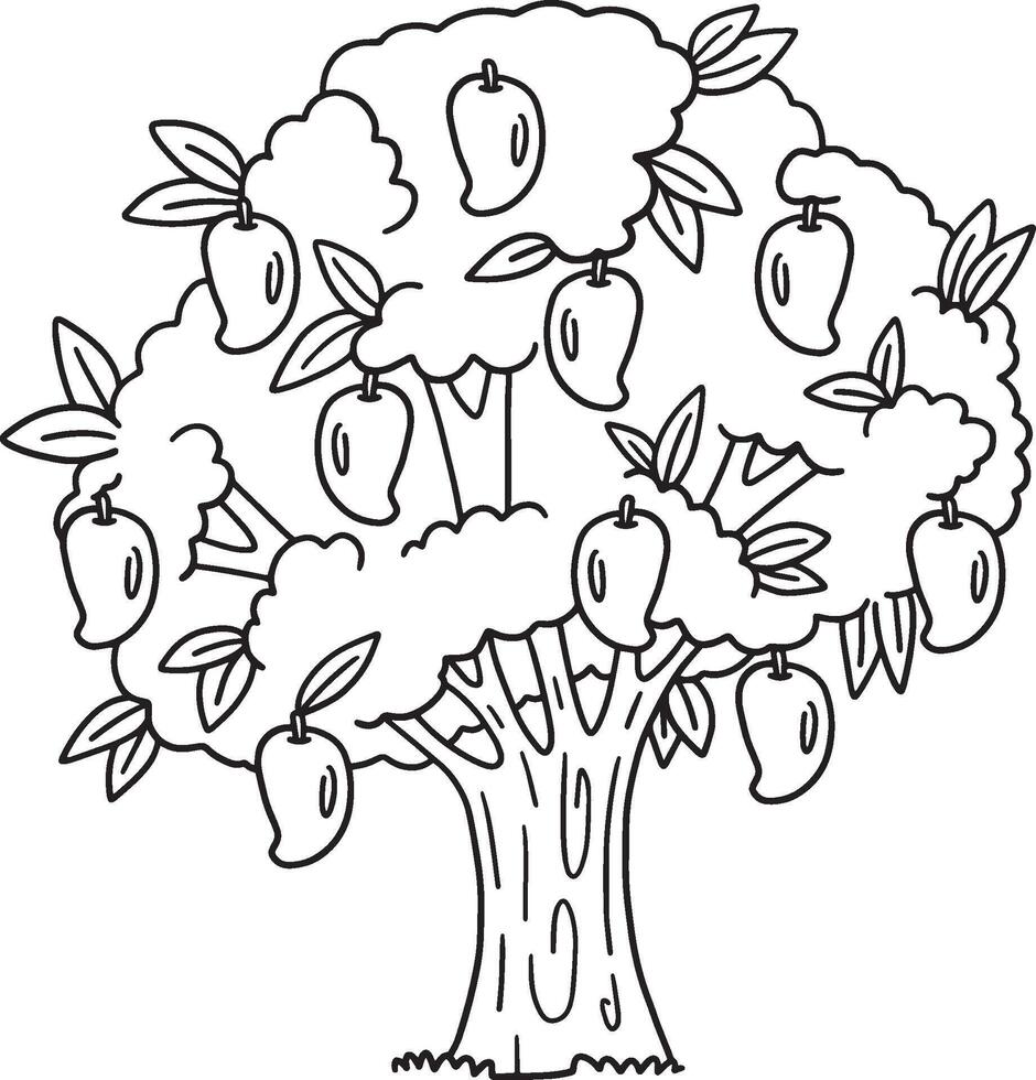 Mango Tree Fruit Plant Isolated Coloring Page vector