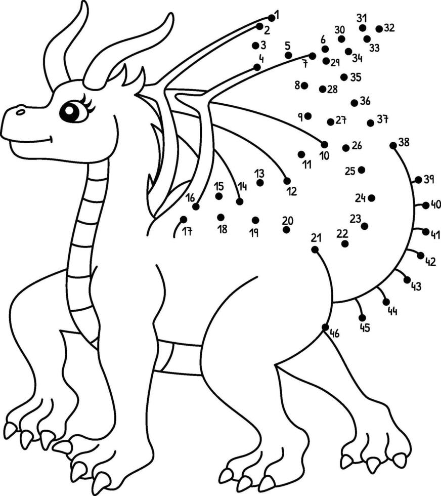 Dot to Dot Female Dragon Isolated Coloring Page vector