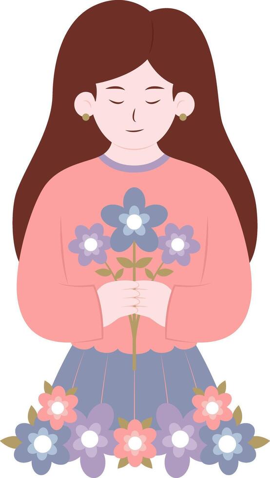 Mother Holding Bouquet of Flower Clipart vector