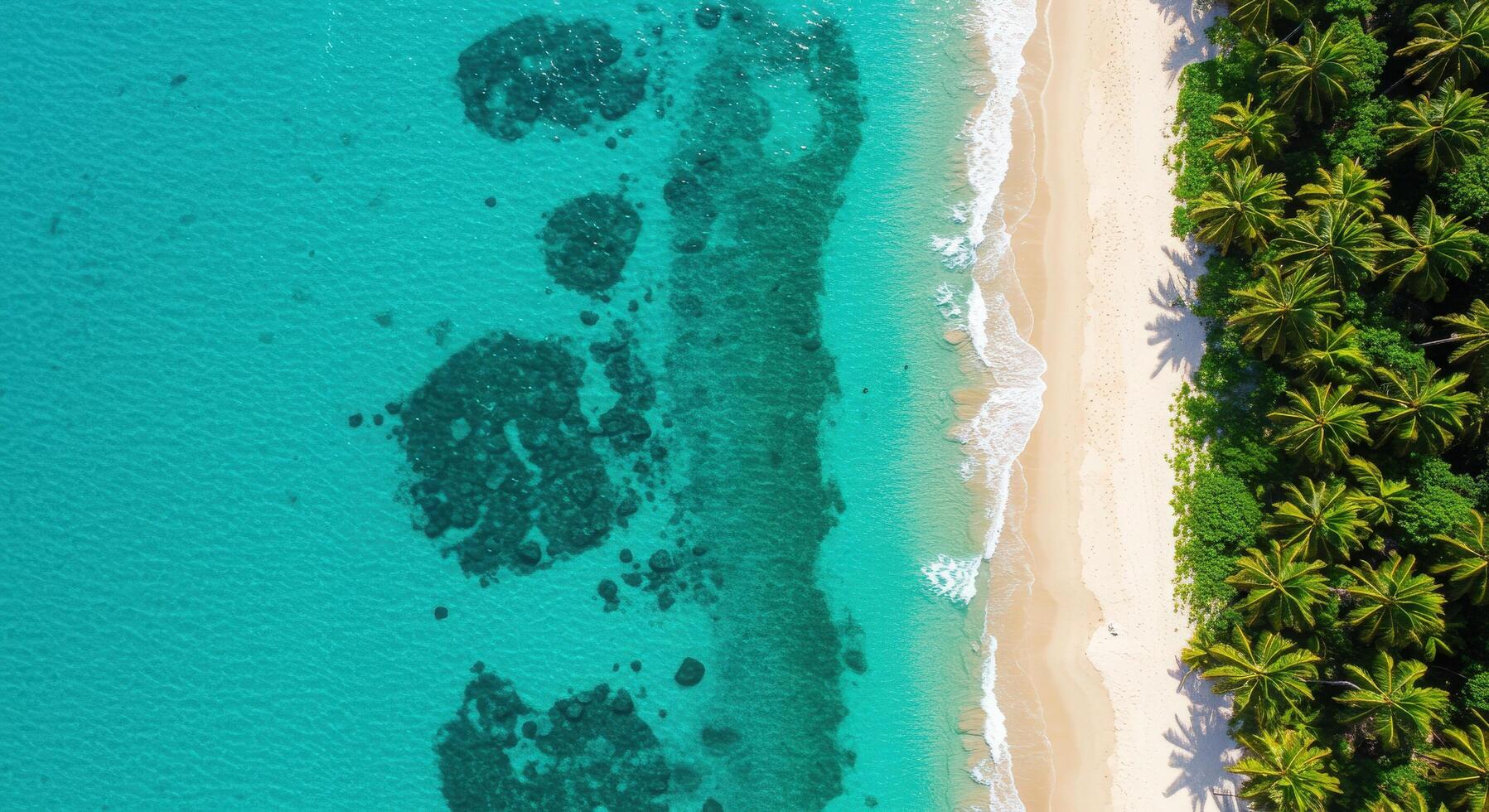 An aerial view of a tropical beach and turquoise water photo