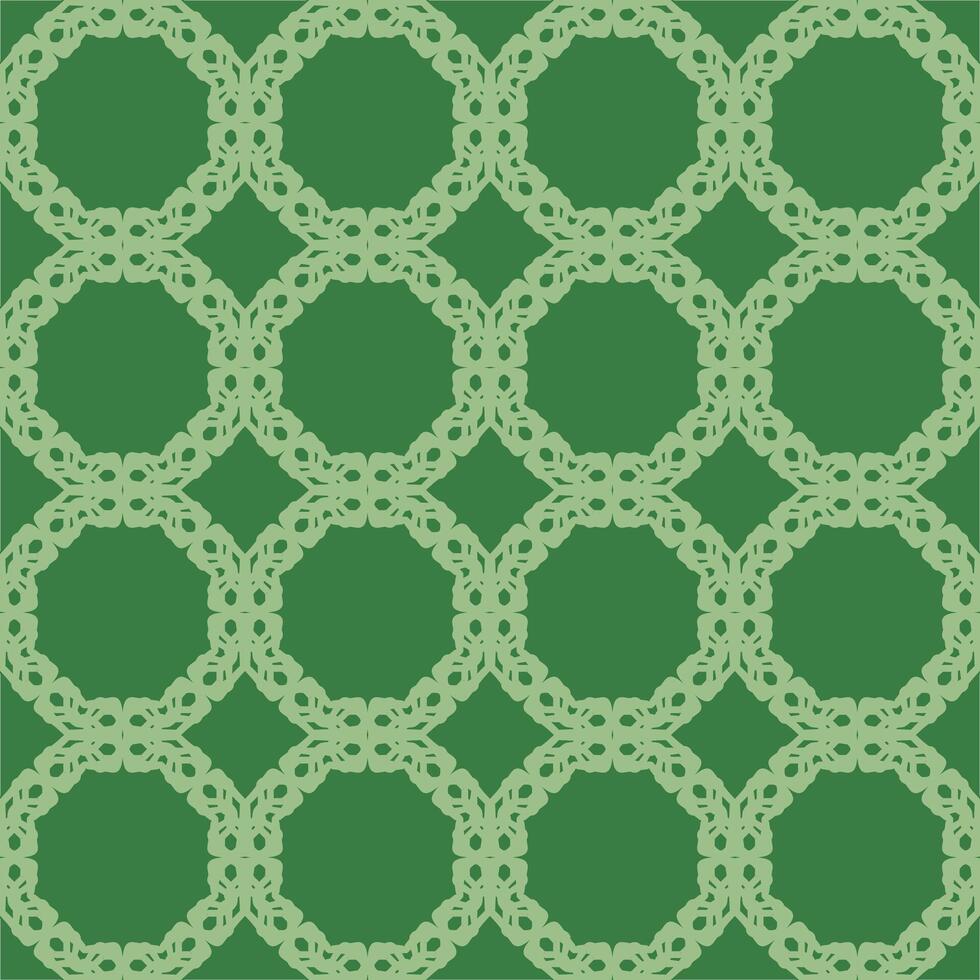 Seamless circular lace or doilies pattern. Green monochrome. Interlocking rings. Intricate details. Symmetrical design. Vintage style. Decorative motif. Repeating motifs. Flat . vector
