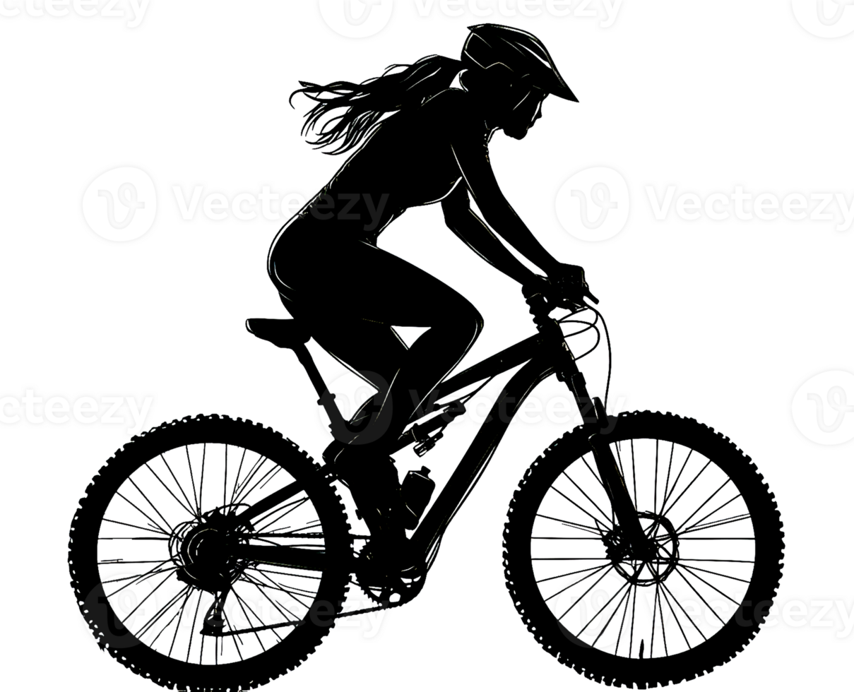 A silhouette of a woman riding a bike png