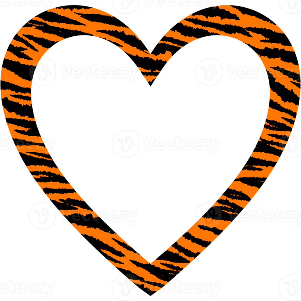 heart shaped tiger pattern. Outline heart shaped tiger print png