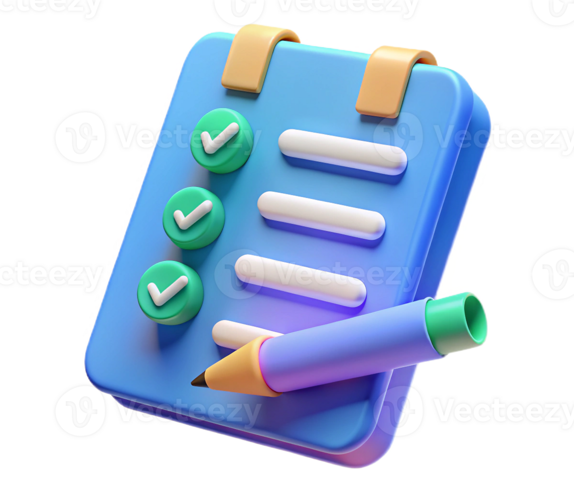 3D Checklist Blue Scroll Green Checkmar png